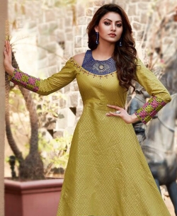 Light Green Loan Cotton Printed Anarkali Kurtis