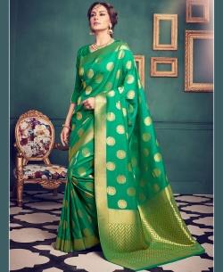 Green Top Dyed Silk Weaving Printed Traditional Sarees