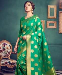 Green Top Dyed Silk Weaving Printed Traditional Sarees