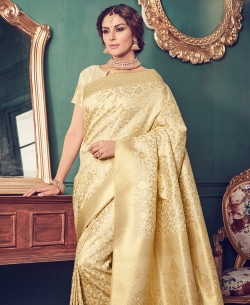 Cream Top Dyed Silk Weaving Floral Design Traditional Sarees