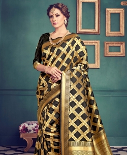 Black Top Dyed Silk Weaving Printed Traditional Sarees