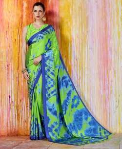 Green Silk Crepe Shaded Regular Sarees