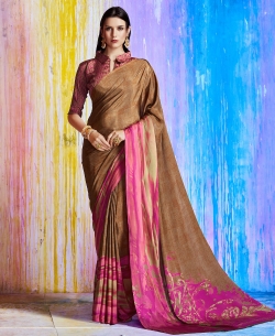Brown Silk Crepe Shaded Regular Sarees
