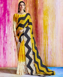 Yellow Silk Crepe Shaded Regular Sarees