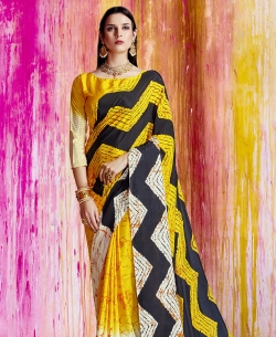 Yellow Silk Crepe Shaded Regular Sarees