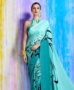 Sea Blue Silk Crepe Shaded Regular Sarees