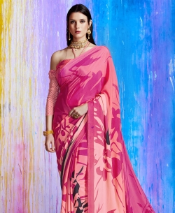 Pink Silk Crepe Shaded Regular Sarees