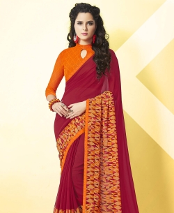 Maroon Major Georgette Printed Regular Sarees