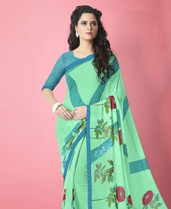 Teal Major Georgette Printed Regular Sarees