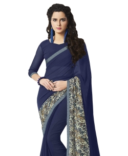Navy Blue Major Georgette Printed Regular Sarees