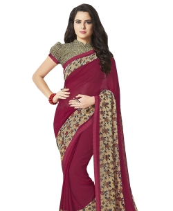 Magenta Major Georgette Printed Regular Sarees