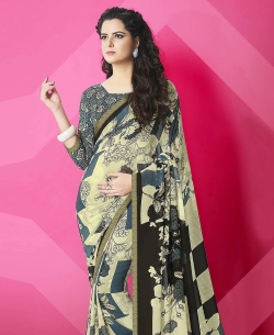 Beige Major Georgette Printed Regular Sarees