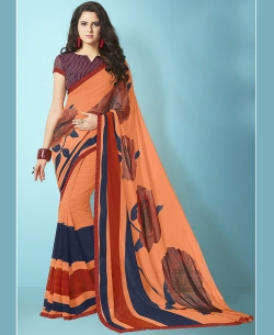 Orange Major Georgette Printed Regular Sarees