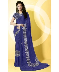 Blue Major Georgette Printed Regular Sarees