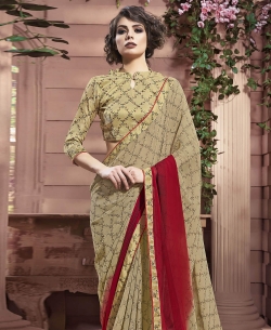 Beige Weight Less Major Georgette Printed Regular Sarees