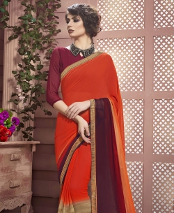 Orange Weight Less Major Georgette Printed Regular Sarees