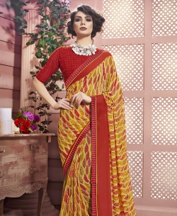 Yellow Weight Less Major Georgette Printed Regular Sarees
