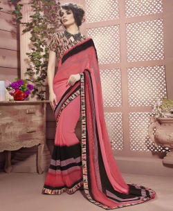 Peach Weight Less Major Georgette Printed Regular Sarees