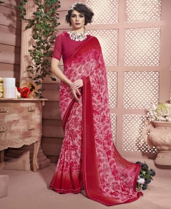 Pink Weight Less Major Georgette Printed Regular Sarees