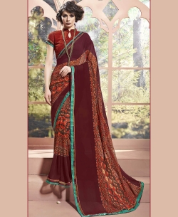 Brown Weight Less Major Georgette Printed Regular Sarees