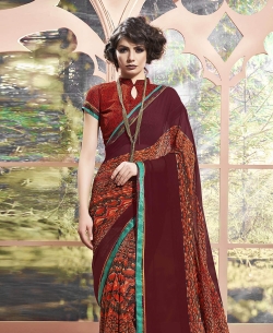 Brown Weight Less Major Georgette Printed Regular Sarees