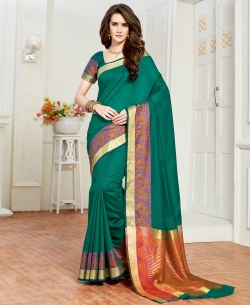 Green Cotton Silk Jacquard Border Border Suits