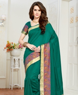 Green Cotton Silk Jacquard Border Border Suits