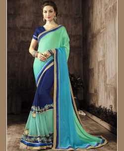 Multi Georgette & Moss Chiffon Embroidery Half And Half Sarees