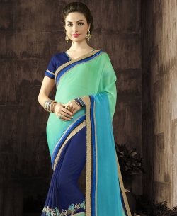 Multi Georgette & Moss Chiffon Embroidery Half And Half Sarees