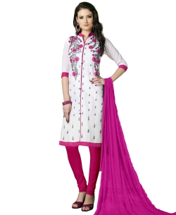 White Cotton Floral Embroidered Chudidhar Suits