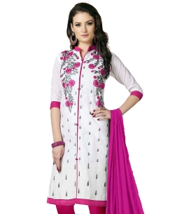 White Cotton Floral Embroidered Chudidhar Suits