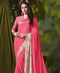 Pink Weight Less Satin Silk Printed Regular Sarees
