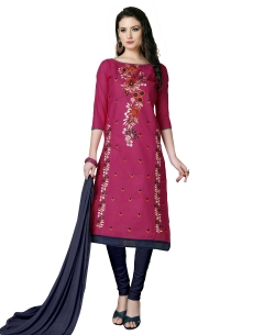 Pink Cotton Floral Embroidered Chudidhar Suits