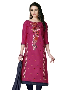 Pink Cotton Floral Embroidered Chudidhar Suits