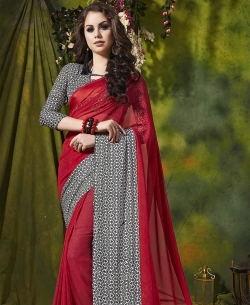 Red Weight Less Satin Silk Printed Regular Sarees