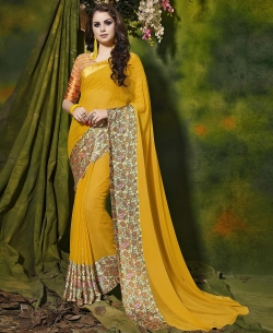 Yellow Weight Less Satin Silk Printed Regular Sarees