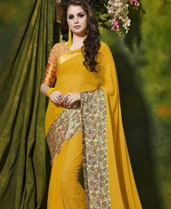 Yellow Weight Less Satin Silk Printed Regular Sarees