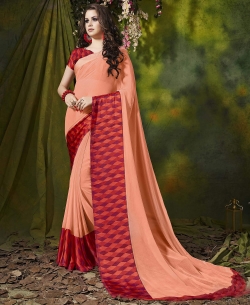 Peach Weight Less Satin Silk Printed Regular Sarees