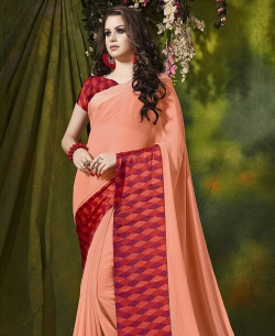 Peach Weight Less Satin Silk Printed Regular Sarees