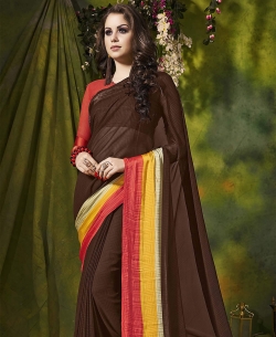 Brown Weight Less Satin Silk Printed Regular Sarees