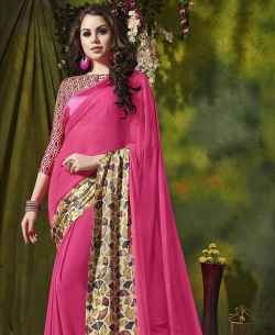 Pink Weight Less Satin Silk Printed Regular Sarees