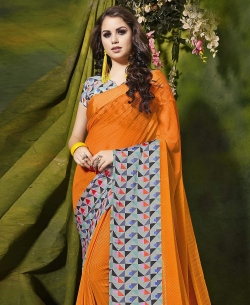 Orange Weight Less Satin Silk Printed Regular Sarees