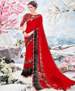 Red Georgette Printed Regular Sarees