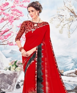 Red Georgette Printed Regular Sarees