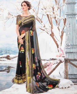 Black Georgette Printed Regular Sarees