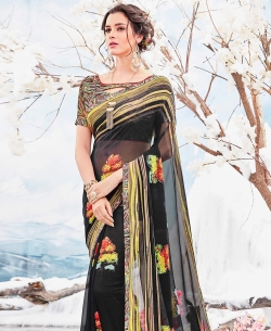 Black Georgette Printed Regular Sarees