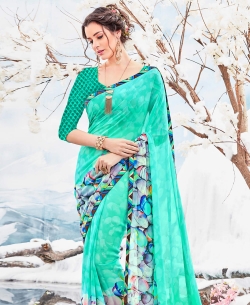 Sea Blue Georgette Printed Regular Sarees