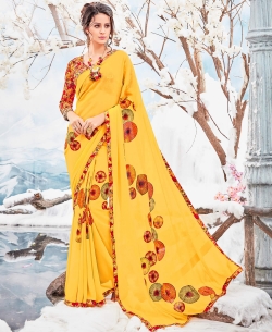 Yellow Georgette Printed Regular Sarees