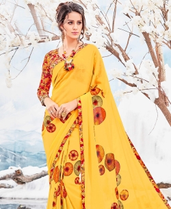 Yellow Georgette Printed Regular Sarees