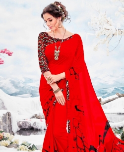 Dark Red Georgette Printed Regular Sarees